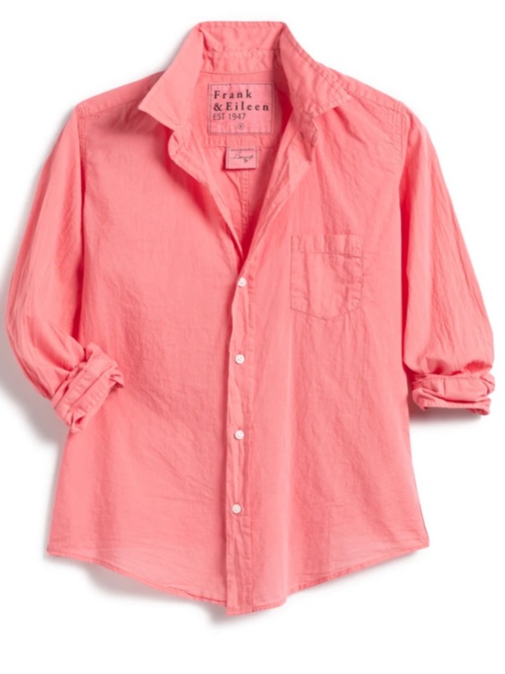 Frank & Eileen Cotton Voile Barry Button Up Pink Grapefruit Long Sleeve shirt S